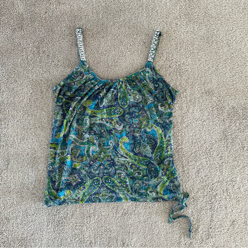 INC Blue & Green Paisley Printed Top